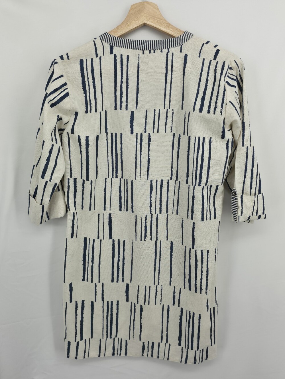 Utsa Cotton Linen Blend Coastal Lagenlook Abstract Tunic Hi Low Small - Picture 10 of 15
